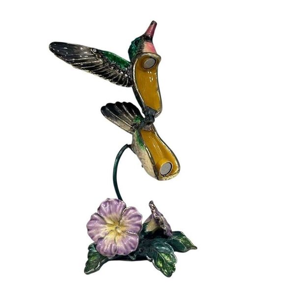 Hummingbird Flower Figurine Trinket Box Jeweled Metal Hinged Magnetic Colorful - Picture 9 of 11